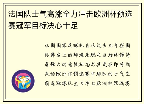 法国队士气高涨全力冲击欧洲杯预选赛冠军目标决心十足